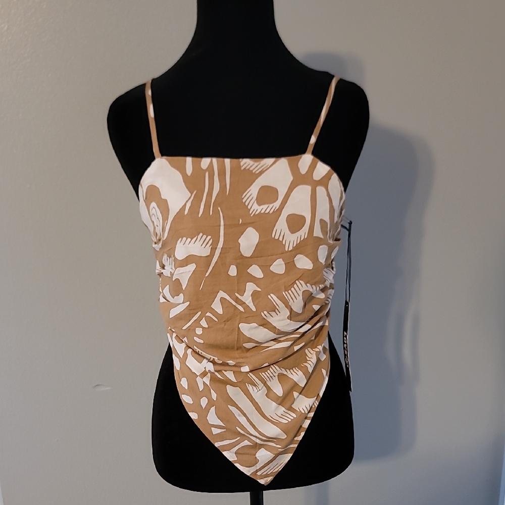 Tan and White Patterned Women's Top